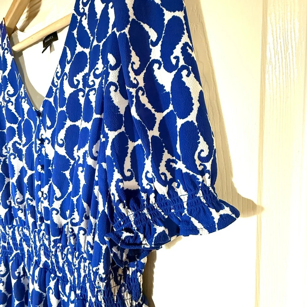 Talbots Size 8 Blue and White Midi Dress Romantic Casual Coastal Butterfly Fairy - Picture 6 of 11
